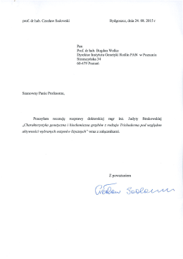 prof. dr hab. Czesław Sadowski Bydgoszcz, dnia 24. 08. 2015 1` Pan