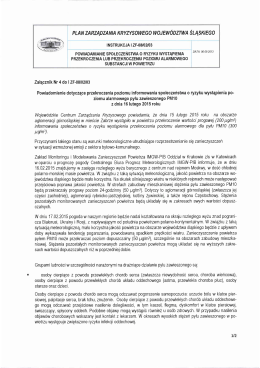 Powiadomienie o ryzyku przekroczenia poziomu alarmowego pyłu