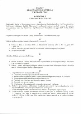statut regionalnego szpitala w kołobrzegu rozdział i