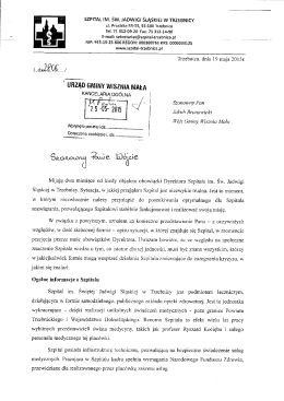 List dyrektora szpitala Piotra Dytko do włodarzy, posłów, radnych i