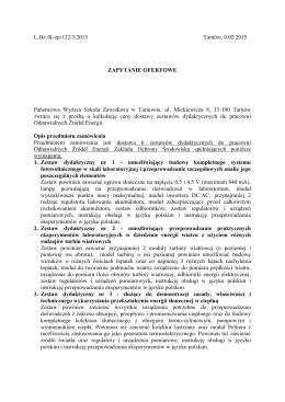 Dostawa zestawów dydaktycznych do pracowni OZE 9.02.2015
