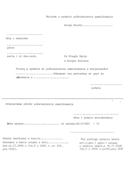 Wniosek o wydanie poświadczenia zameldowania Książ wielki