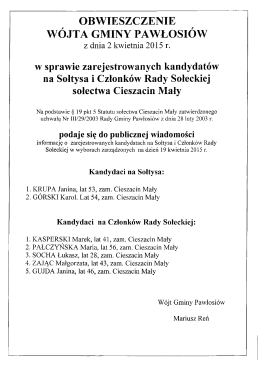 Obwieszczenie Wójta Gminy Pawłosiów z dnia 2 kwietnia