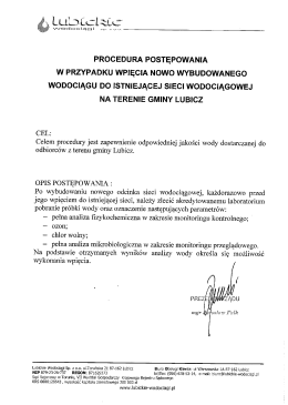 Procedura wpięcia nowo wybudowanych wodociągów do istniejącej