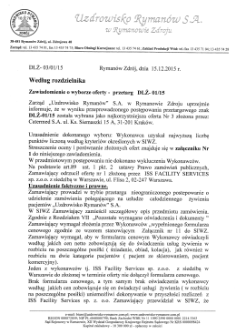 DLŻ- 03/01/15 Ryman&oacute;w Zdr&oacute;j, dnia 15.12.2015 r. Według