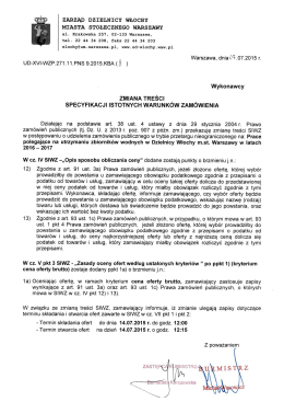 Zmiana treści Specyfikacji Istotnych Warunków Zamówienia (SIWZ)