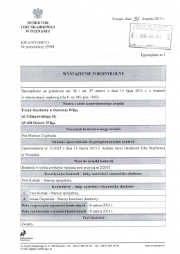 Wystąpienie pokontrolne z dnia 31 sierpnia 2015r