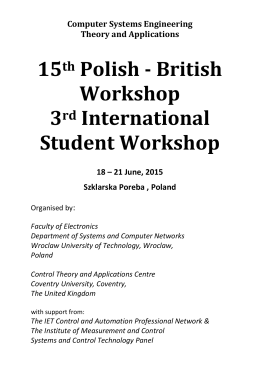 15th Polish - British Workshop 3rd International Student Workshop