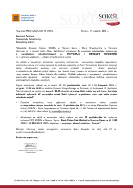 Nasz znak: MCK SOKÓŁ-II/D-40-1/2015 Tarnów, 14 września 2015 r
