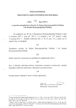 POSTANOWIENIE PREZYDENTA RZECZYPOSPOLITEJ POLSKIEJ