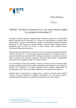 Gdańsk Transport Company S.A. nie musi zwrócić opłaty za