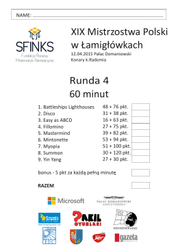 XIX Mistrzostwa Polski w Łamigłówkach Runda 4 60 minut
