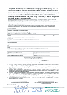 Komunikat aktualizujący nr 2 do Prospektu emisyjnego spółki