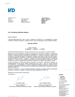 Prerušenie distribúcie elektriny 3.5.2016
