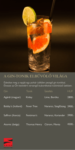 a gin-tonik elbűvölő világa - InterContinental Budapest