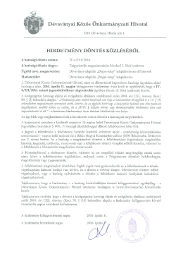 Hirdetm&eacute;ny d&ouml;nt&eacute;s k&ouml;zl&eacute;s&eacute;ről