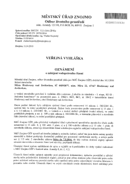 VEŘEJNÁ VYHLÁŠKA - Oznámení o zahájení vodoprávního řízení