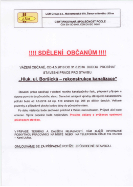 Zveřejněno 11.04.2016 - Sdělení občanům ke stavbě Hluk, ul