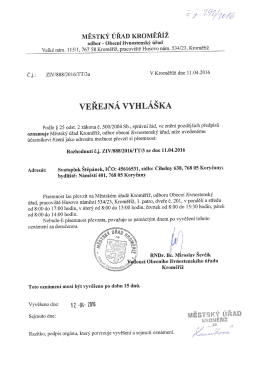 veřejná vyhláška, Svatopluk Štěpánek, Cihelny 638, Koryčany