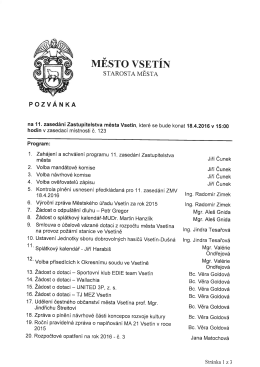 Pozvánka na 11. zasedání Zastupitelstva města Vsetín