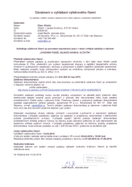 Oznámení o vyhlášení výběrového řízení na stavbu