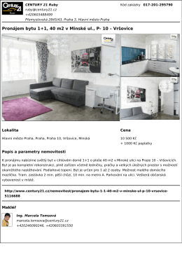 Pronájem bytu 1+1, 40 m2 v Minské ul., P- 10 – Vršovice