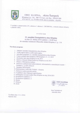 Pozvánka na 12. veřejné zasedání zastupitelstva