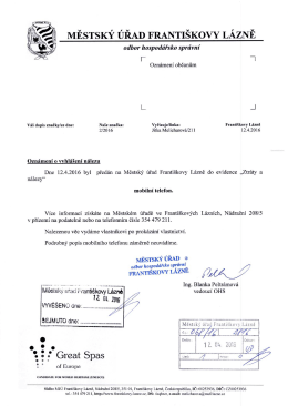 16/068-Ozn&aacute;men&iacute; Mě&Uacute; Franti&scaron;kovy L&aacute;zně o vyhl&aacute;&scaron;en&iacute; n&aacute;lezu