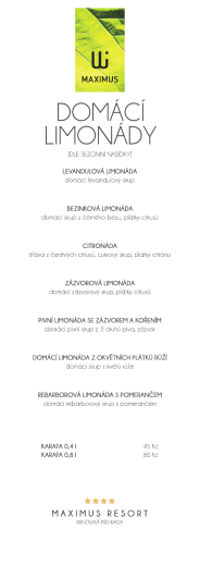 menu limonády - Maximus Resort