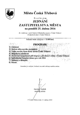 Pozvánka na JEDNÁNÍ ZASTUPITELSTVA MĚSTA