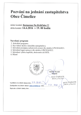 Pozvánka na jednání zastupitelstva Obce Čimelice 14.4.2016 v
