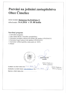 Pozvání na jednání zastupitelstva Obce Čimelice 14.4.2016 v 19.00