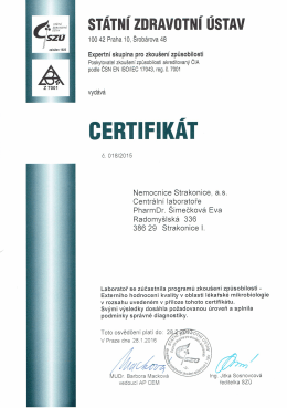 certifik&aacute;t - Nemocnice Strakonice