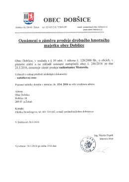Oznámení o záměru prodeje drobného hmotného