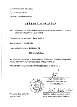 Veřejná vyhláška (V-1503/2016-304)