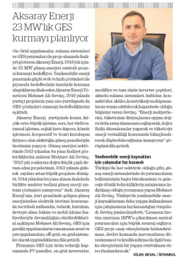 Dünya Gazetesi-Güneş Enerji Sistemleri Eki` nde