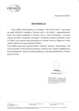 Page 1 ZTSN ORLIKON ^s_Z/ Poznań, 09.04.2016r. REFERENCJE