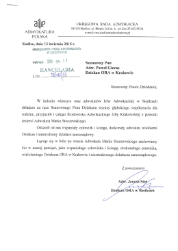 Kondolencje Dziekana ORA Siedlce