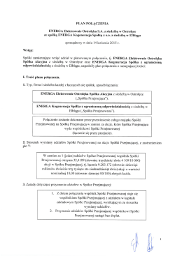 Plan połączenia Spółek - ENERGA Elektrownie Ostrołęka SA