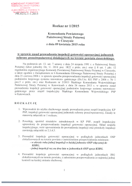 Rozkaz nr 1/2015 Komendanta Powiatowego PSP w Cieszynie z