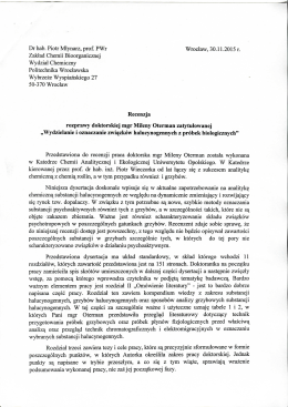 Dr hab. Piotr Młynarz, prof. PWr Wrocław, 30.11.2015 r. Zakład