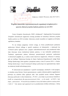 Wsp&oacute;lne stanowisko reprezentatywnych organizacji związkowych w