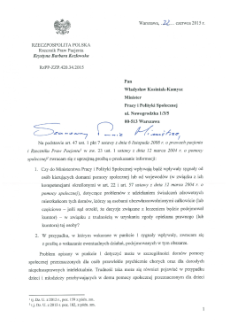 Wystąpienie Rzecznika Praw Pacjenta do Ministra Pracy i Polityki