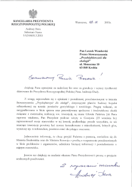 List z Kancelarii Prezydenta RP