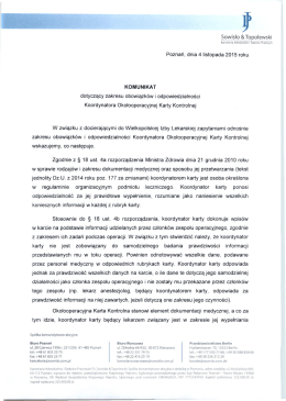 Komunikat w sprawie zakresu obowiązków i odpowiedzialności