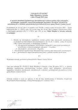 Uchwała Nr 62/VII/2015 w sprawie określenia tygodniowego