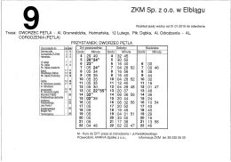 Rozkład lini nr 9, DWORZEC, od 01.01.2016