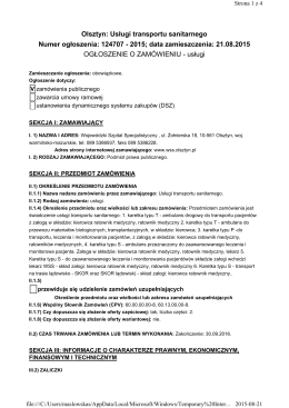 Olsztyn: Usługi transportu sanitarnego Numer ogłoszenia: 124707