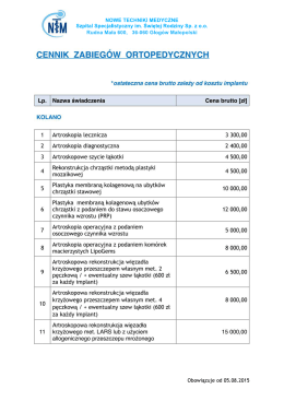 Cennik zabieg&oacute;w ortopedycznych - Szpital Specjalistyczny im. Św