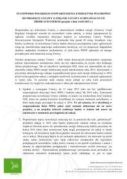 PSEW_stanowisko nowelizacja ustawy oze 29 05 2015